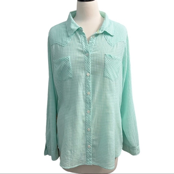 TWO BY VINCE CAMUTO 100% COTTON GINGHAM BUTTON DOWN TOP SIZE L (GUC) - Picture 3 of 8